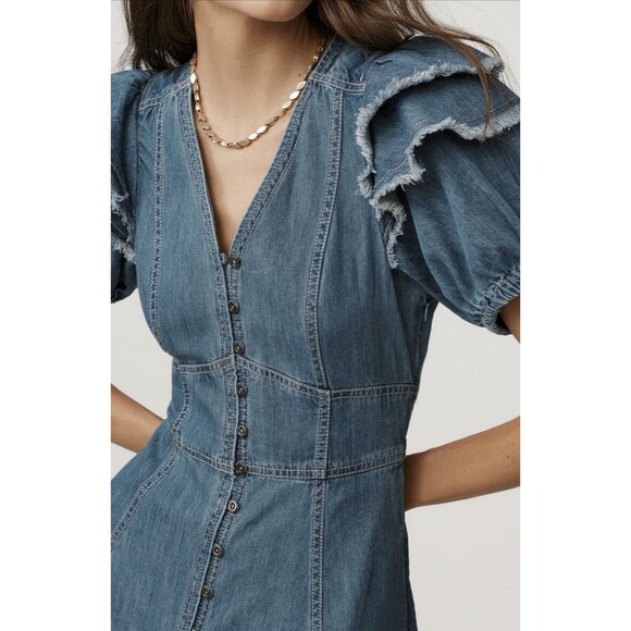 Anthropologie Pilcro Midi Shirt Dress Ruffled Cotton Retro Preppy Size XS NWT - Picture 7 of 15